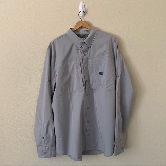 L.L. Bean Men’s XLT XL Tall Gray Tropicwear Pro Long Sleeve Shirt Sunsmart FLAWS - Picture 10 of 10